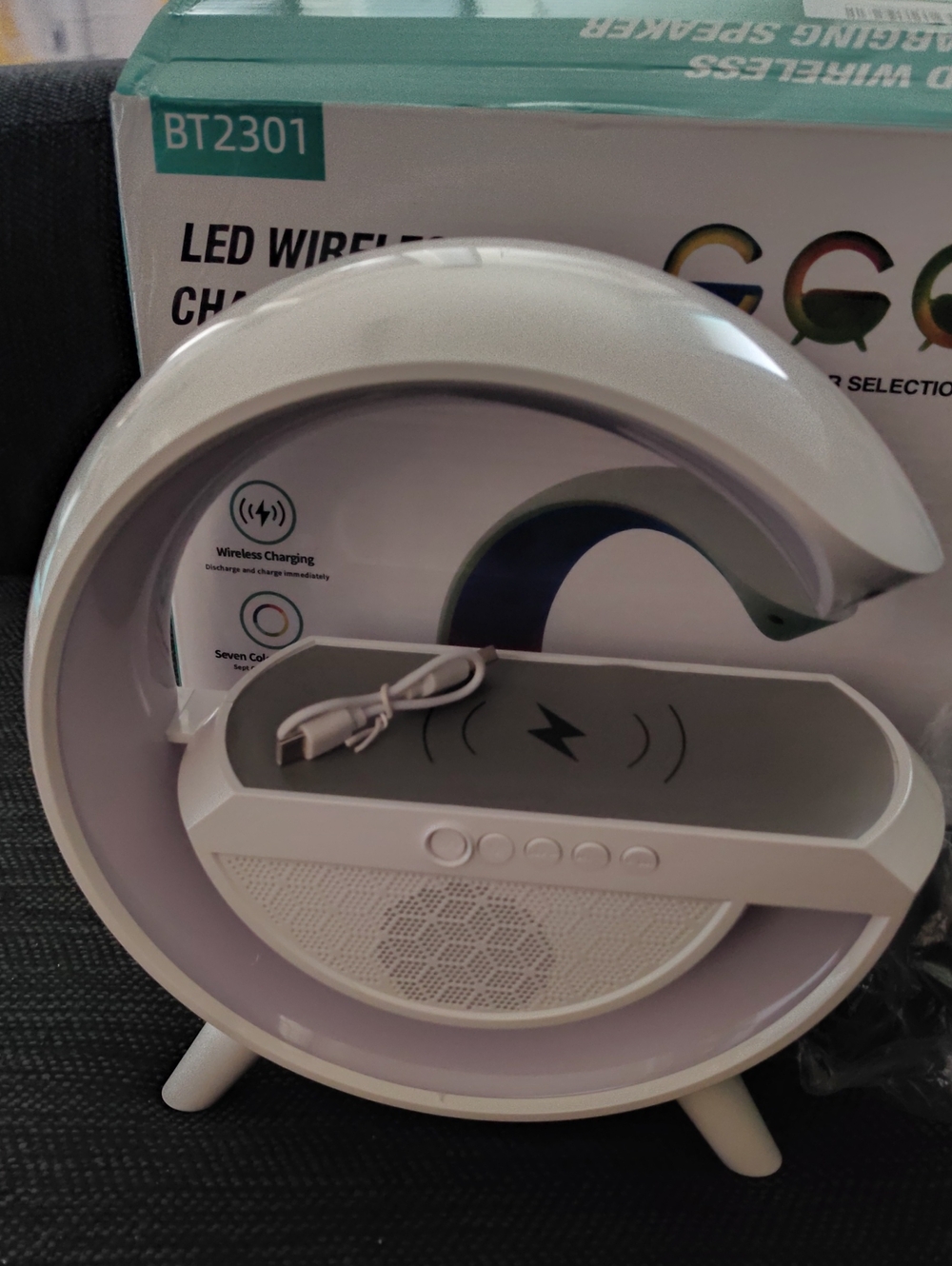 LED Wireless Charger & Bluetooth Speaker - White
